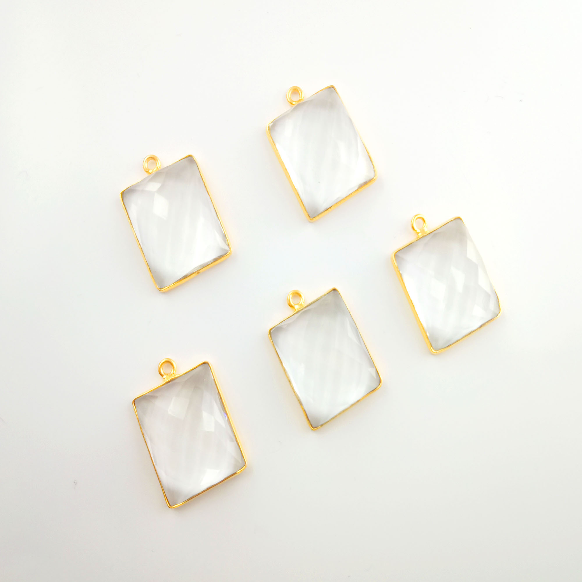 Oval Clear Quartz Rose Cut Bezel Pendant - Rectangle Shape - Flat Back Gemstone