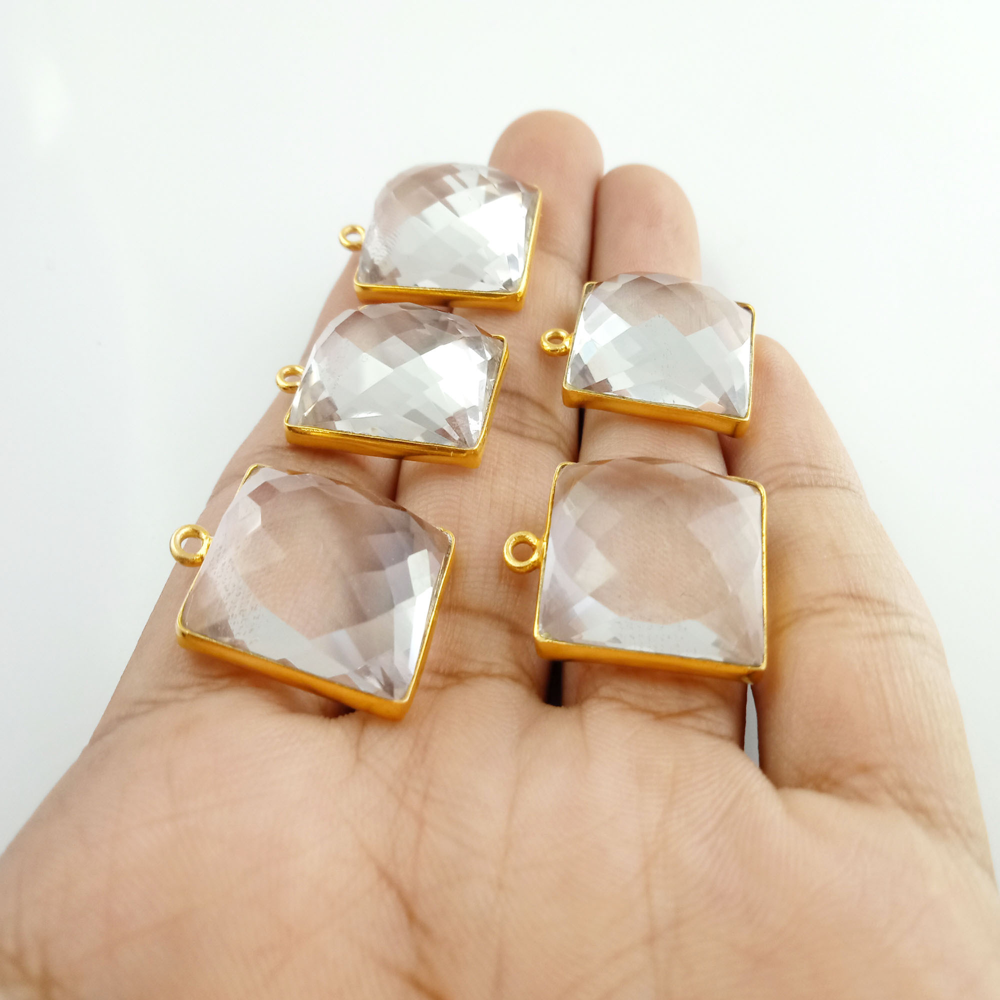 Oval Clear Quartz Rose Cut Bezel Pendant - Rectangle Shape - Flat Back Gemstone