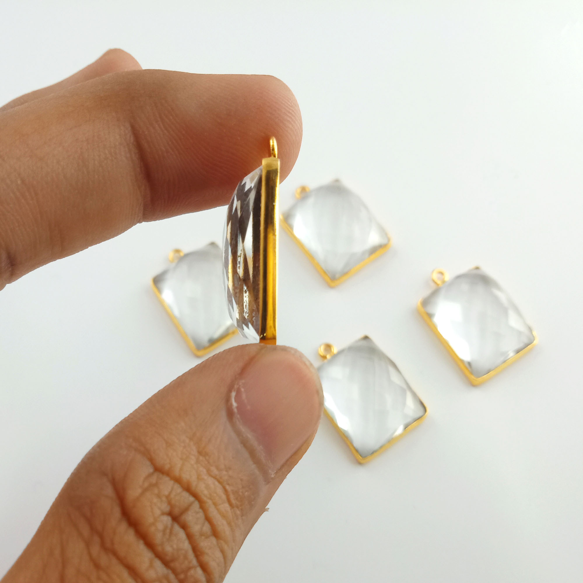 Oval Clear Quartz Rose Cut Bezel Pendant - Rectangle Shape - Flat Back Gemstone