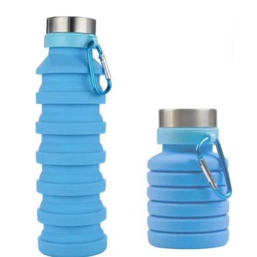 Collapsible Silicone Foldable Water Bottle - 500 ML, Blue | Leak Proof, Easy to Clean, Cold and Heat Resistant, Portable Design