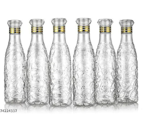 Crystal Diamond Texture Design - 1 L Transparent Plastic Water Bottle Set, Leak-Proof and Unbreakable | Pack of 6, Ergonomic for Home, School, Gym, and Travel
