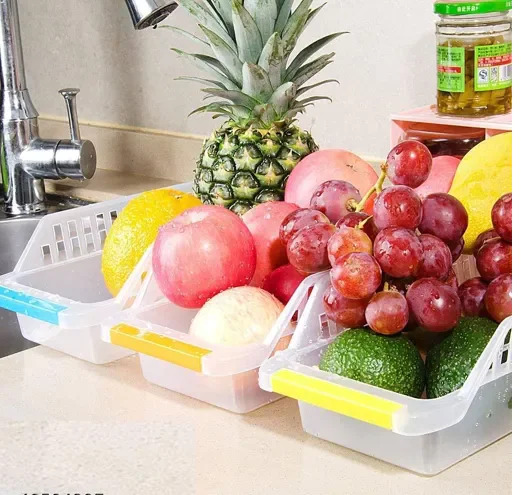 Fridge Space Saver Food Storage Organizer Basket Rack - Plastic, 10x10x10 Cm, White | Lightweight, Adjustable Tray For Fruits And Vegetables, Easy To Hang
