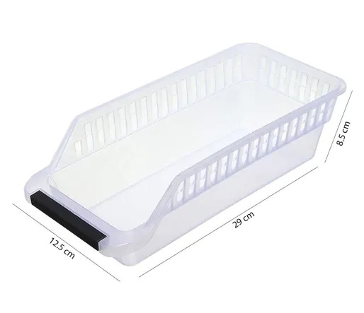 Fridge Space Saver Food Storage Organizer Basket Rack - Plastic, 10x10x10 Cm, White | Lightweight, Adjustable Tray For Fruits And Vegetables, Easy To Hang