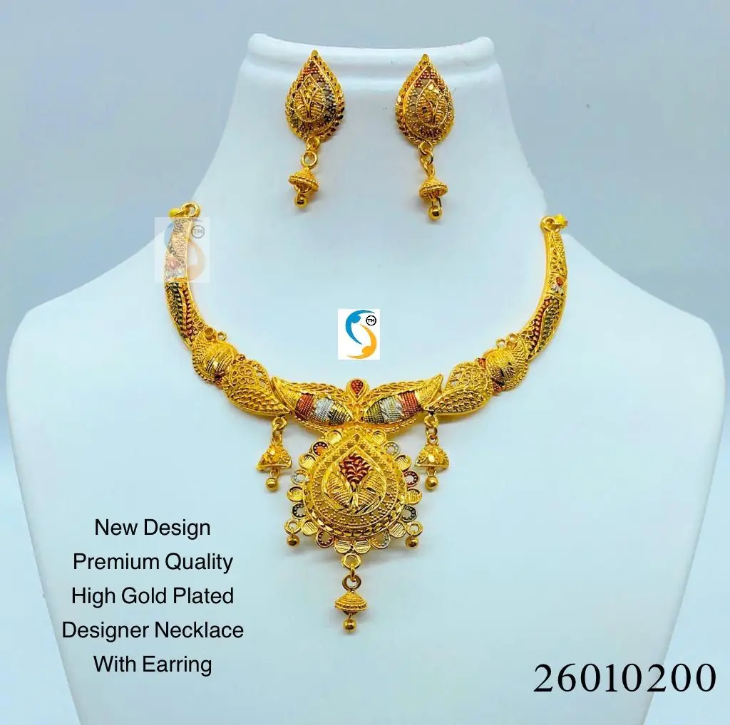 Gold Palted Designer Chowker Necklace With Earring