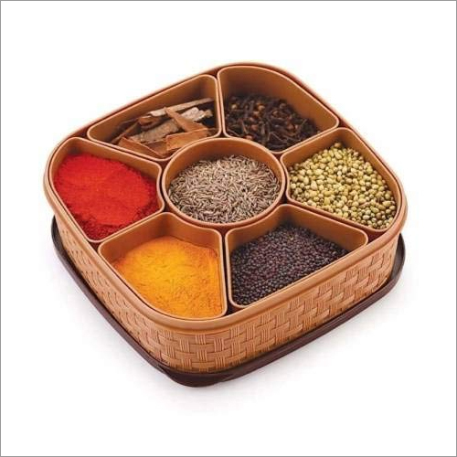 Plastic Spices Box - Food Grade Plastic, 2.5 Inch Square, Brown Color, Multiple Compartments | Lightweight, Easy To Clean, Durable Design