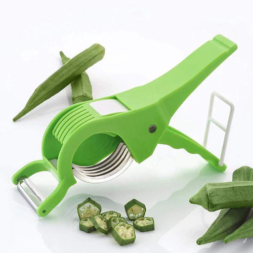 VEGETABLE CUTTER WITH PEELER - Stainless Steel Blades, Durable ABS Plastic, Green | Ergonomic Handle, Easy to Clean, 5 Sharp Cutting Blades