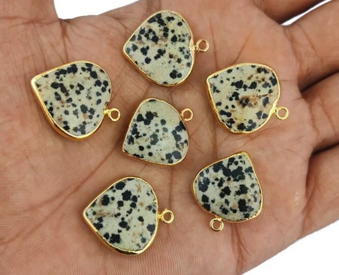 Puffy Heart Shape Gemstone Pendant Dalmatian Amazonite Rose Quartz Red Agate Gemstone Charms Necklace