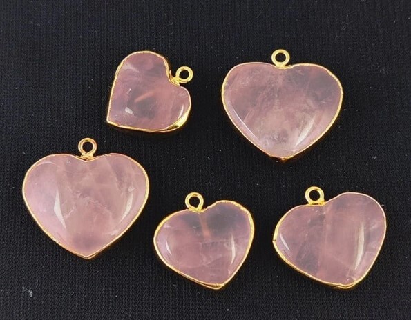 Puffy Heart Shape Gemstone Pendant Dalmatian Amazonite Rose Quartz Red Agate Gemstone Charms Necklace