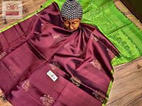 मैरॉन हैंडलूम सिल्क साड़ी लाइट वेट सिल्वर जेरी