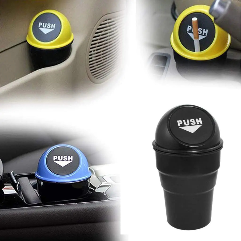 Car Dust Bin - Plastic, 7x7x10cm | 500ml Capacity, Easy To Use, Portable, Auto Bounce Feature, Spring Loaded Lid, Car Holder Friendly