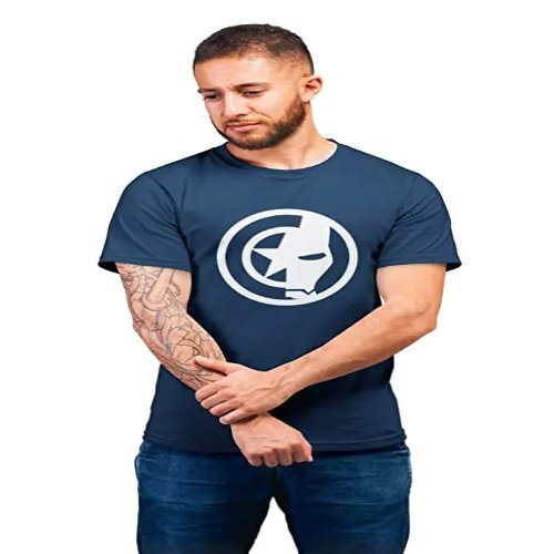 Kapto Mens Printed T-shirt - 100% Cotton, Regular Fit | Soft Lightweight, Half Sleeve, Available In Black And Navy Blue