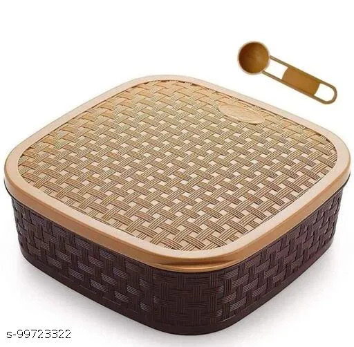 Dhrixtroi Masala Box - 1000 Ml Plastic, Elegant Dual Color Woven Design With 7 Removable Spice Cups, Maintains Freshness And Hygiene