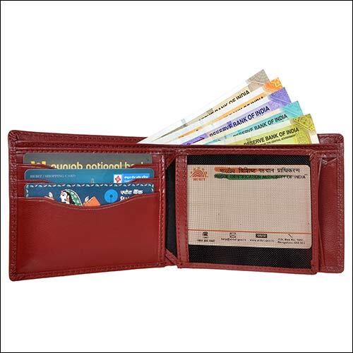 Foldable Leather Wallet - Genuine Grain Leather, 11.5x9 Cm , Cherry Color, Rfid Protected, 6 Credit Card Slots, 1 Coin Pocket, Premium Quality Design