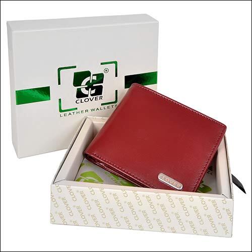 Foldable Leather Wallet - Genuine Grain Leather, 11.5x9 Cm , Cherry Color, Rfid Protected, 6 Credit Card Slots, 1 Coin Pocket, Premium Quality Design