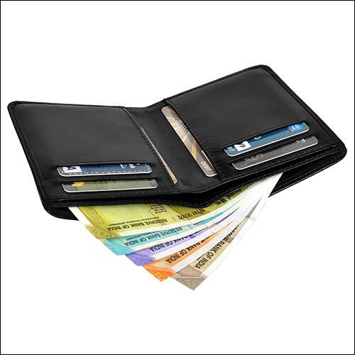 Genuine Grain Leather Wallet - 9x12 Cm, Black Plain Design | Rfid Protected, 2 Hidden Pockets, 4 Credit Card Slots