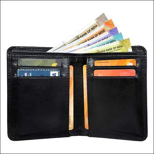 Genuine Grain Leather Wallet - 9x12 Cm, Black Plain Design | Rfid Protected, 2 Hidden Pockets, 4 Credit Card Slots