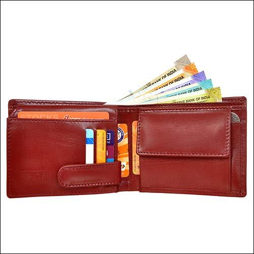 Brown Leather Wallet - Genuine Grain Leather, 11.5x9 Cm, Cherry Color | Bifold Design, Rfid Protected, 4 Credit Card Pockets, 2 Id Card Slots, Multiple Compartments