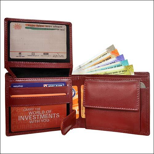 Brown Leather Wallet - Genuine Grain Leather, 11.5x9 Cm, Cherry Color | Bifold Design, Rfid Protected, 4 Credit Card Pockets, 2 Id Card Slots, Multiple Compartments