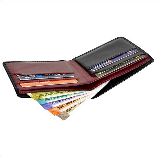 Genuine Grain Leather Bifold Wallet - 11.5x9.5 Cm, Mixed Cherry & Black | Rfid Protected, 2 Coin Pockets, 4 Id Card Slots