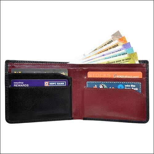 Genuine Grain Leather Bifold Wallet - 11.5x9.5 Cm, Mixed Cherry & Black | Rfid Protected, 2 Coin Pockets, 4 Id Card Slots