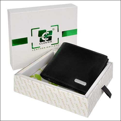 Black Leather Wallet - Genuine Grain Leather, 11.5x9 Cm, Black Color, 6 Credit Card Slots, Rfid Protected, Multiple Compartments