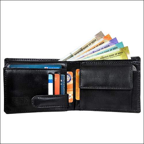 Black Leather Wallet - Genuine Grain Leather, 11.5x9 Cm, Black | Bifold Design, Rfid Protected, Multiple Pockets