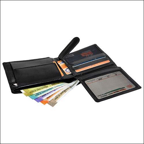 Black Leather Wallet - Genuine Grain Leather, 11.5x9 Cm, Black | Bifold Design, Rfid Protected, Multiple Pockets