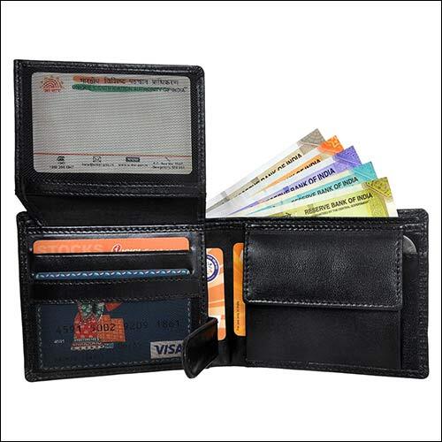 Black Leather Wallet - Genuine Grain Leather, 11.5x9 Cm, Black | Bifold Design, Rfid Protected, Multiple Pockets