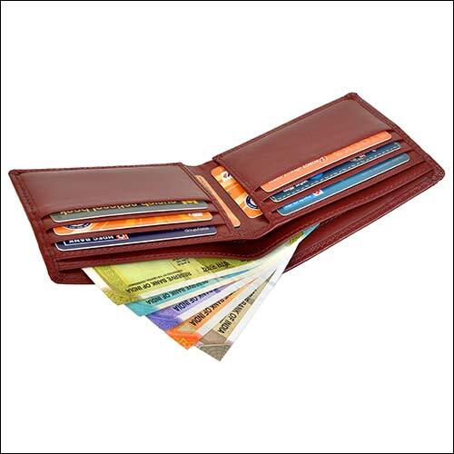 Brown Leather Wallet - Genuine Grain Leather, 11.5x9 Cm, Cherry Color | Bi-fold Design, Rfid Protected, 9 Card Slots