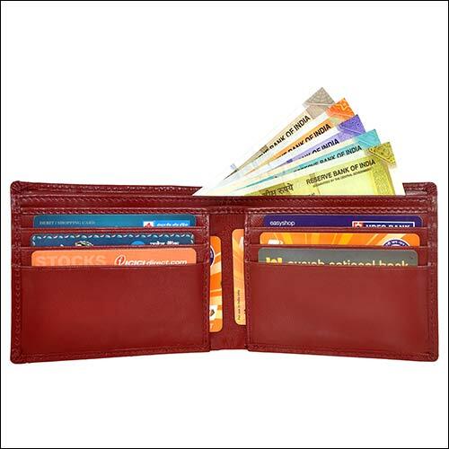 Brown Leather Wallet - Genuine Grain Leather, 11.5x9 Cm, Cherry Color | Bi-fold Design, Rfid Protected, 9 Card Slots