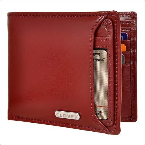Brown Leather Wallet - Genuine Grain Leather, 11.5x9 Cm, Cherry Color | Bi-fold Design, Rfid Protected, 9 Card Slots