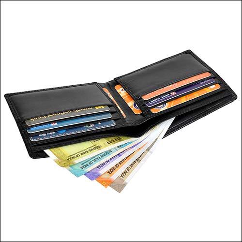 Black Leather Wallet Gwcc604 Rfid Protected - Genuine Grain Leather, 11.5x9.5cm, Black Color, Bi-fold Design, 9 Credit Card Slots, 2 Hidden Pockets