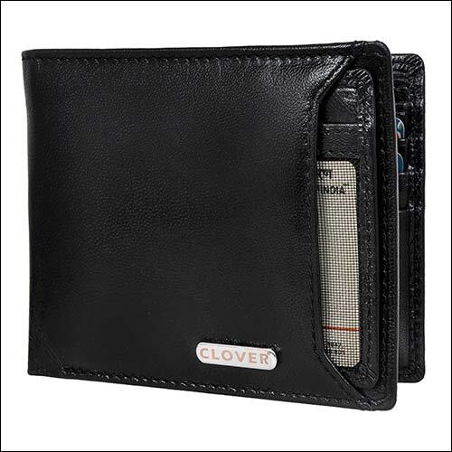 Black Leather Wallet Gwcc604 Rfid Protected - Genuine Grain Leather, 11.5x9.5cm, Black Color, Bi-fold Design, 9 Credit Card Slots, 2 Hidden Pockets