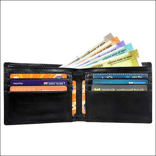 Black Leather Wallet Gwcc604 Rfid Protected - Genuine Grain Leather, 11.5x9.5cm, Black Color, Bi-fold Design, 9 Credit Card Slots, 2 Hidden Pockets