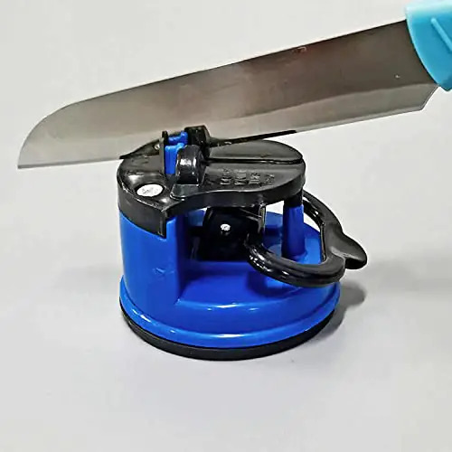 Manual Kitchen Knife Sharpener - Stainless Steel, Red Color | Serrated Knife Sharpening, Suction Cup Base, Easy And Safe Operation