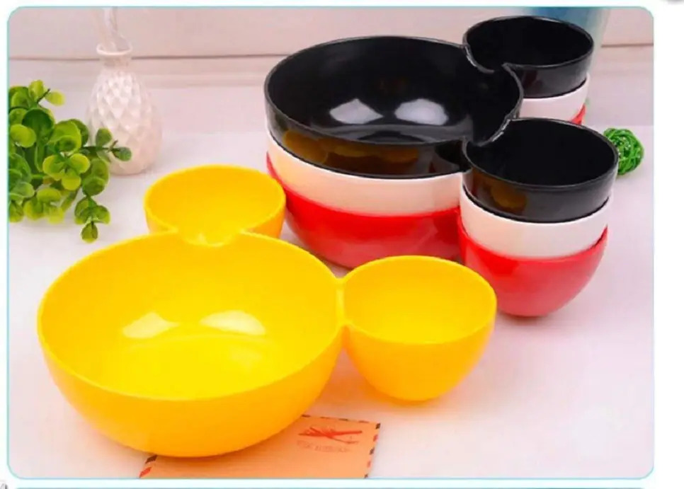 Unbreakable Plastic Mickey Shaped Snacks Serving Plate - Wheat Fiber Material Multi Color | Portable Fun Gift For Children Easy To Clean And Store