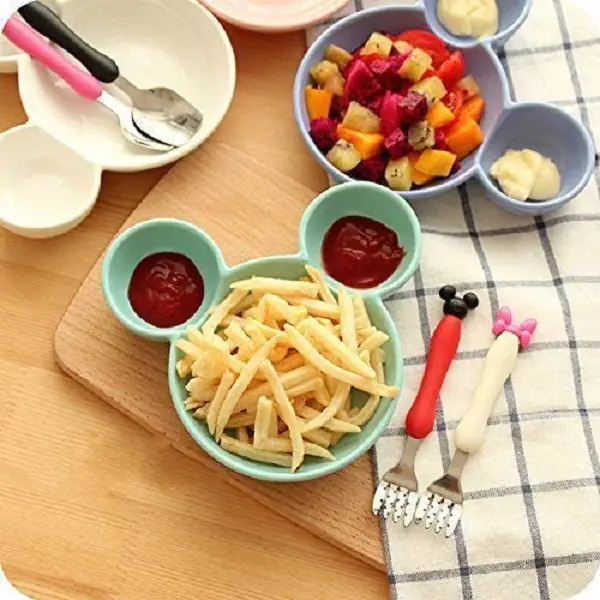Unbreakable Plastic Mickey Shaped Snacks Serving Plate - Wheat Fiber Material Multi Color | Portable Fun Gift For Children Easy To Clean And Store