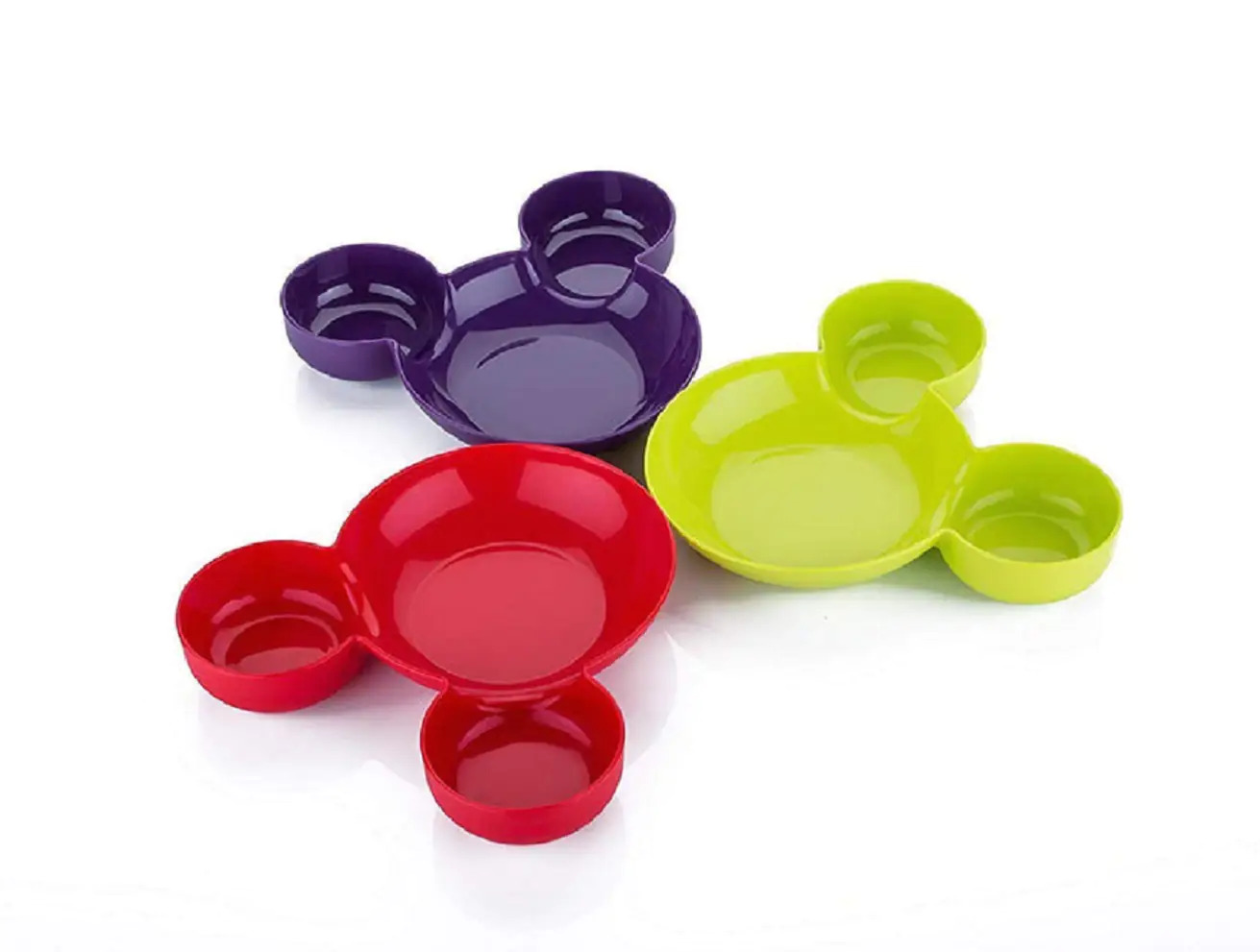 Unbreakable Plastic Mickey Shaped Snacks Serving Plate - Wheat Fiber Material Multi Color | Portable Fun Gift For Children Easy To Clean And Store