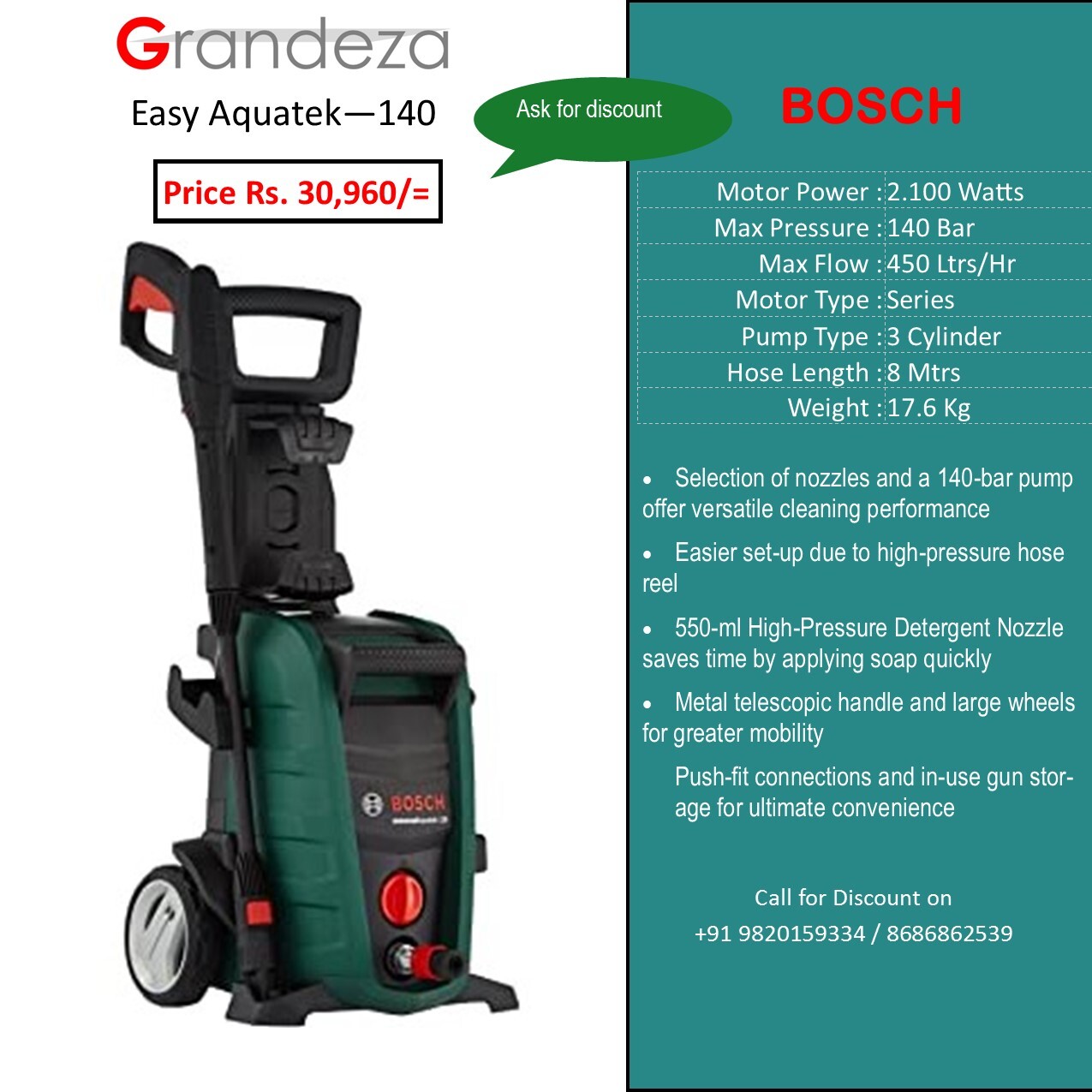 Bosch High Pressure Washer Easy Aquatek -140
