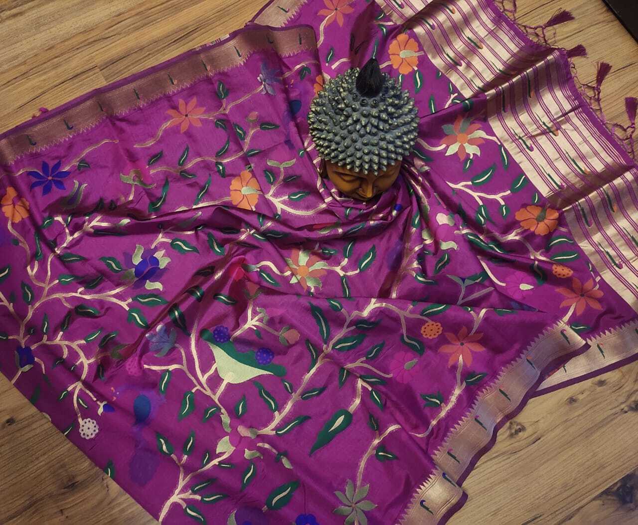 Dark Purple Manobangdi Paithani Work Saree