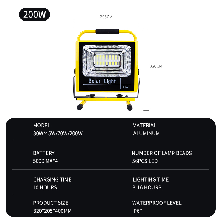 Motion Sensor Led Solar Flood Light - All Die-cast Aluminum, 36x25x45 Cm, White/black/gold Colors, 200w/70w/45w Power | Intelligent Remote Control, Waterproof Ip67, Long Working Time