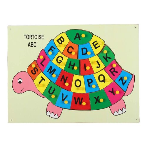 Wooden Tortoise Alphabet Puzzle with Knobs - Pine Wood, 30 x 20 x 3 Centimeters, Multicolor | Engaging Jigsaw for Toddler Learning, Fun-Learning Experience