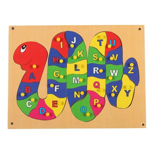 Wooden Snake Alphabet Puzzle - Wooden, 30 x 20 x 3 Centimeters, Multi-Color | Fun Learning Toy for Age 2+, Enhances Alphabet Recognition Skills