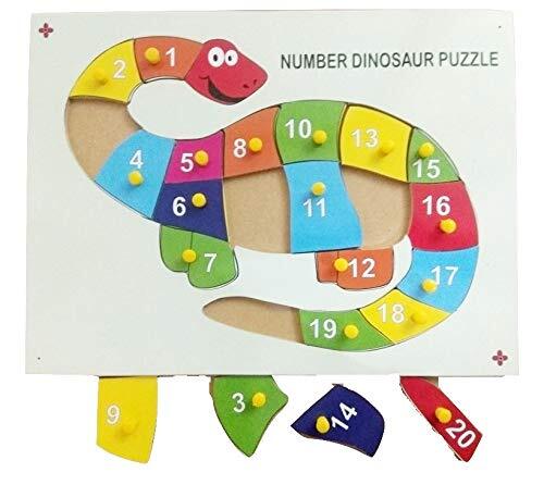 Wooden Dinosaur Shape Number & Alphabet Puzzle - 30x20x3 Centimeters, Multi-color Learning Toy With Knobs For Ages 3+
