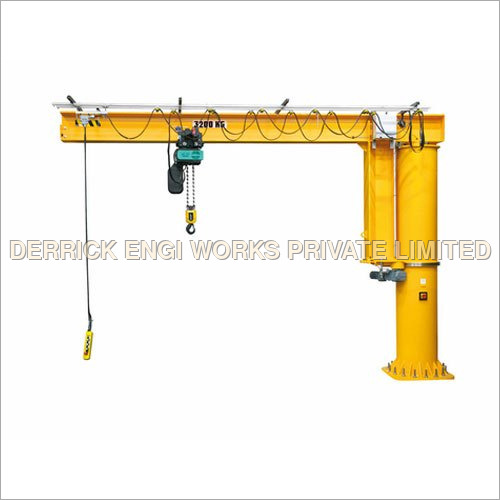 Pillar Mounted Jib Crane - Electric Power Supply, 6 Meter Span, 1 Ton Loading Capacity, Yellow Color, Manual Control | Ideal For Manufacturing Packaging And Warehousing Applications