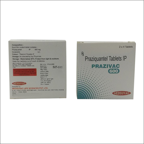 Praziquantel Tablets Ip - 600 Mg Dosage | Anthelmintic Treatment For Schistosoma And Liver Fluke, Quality Formulated In Accordance With Global Standards, 2 X 4 Tablets Boxes