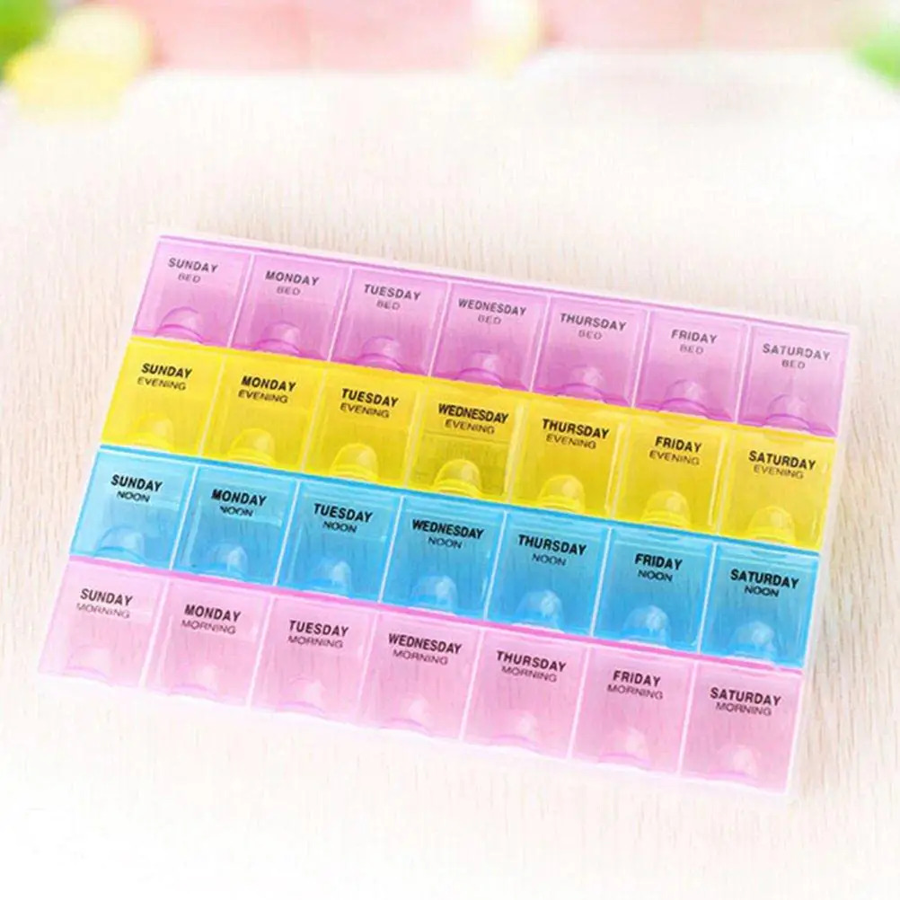 Tablet Box Holder - Plastic Material, 28 Compartment Weekly Organizer With See-through Lids And Easy-open Design
