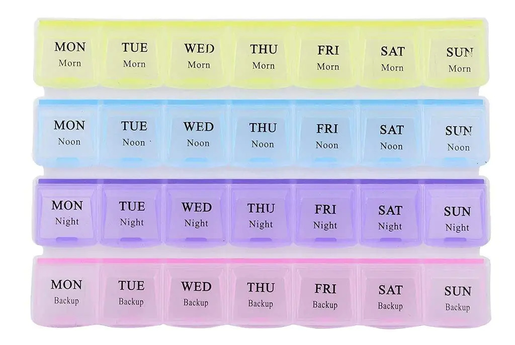 Tablet Box Holder - Plastic Material, 28 Compartment Weekly Organizer With See-through Lids And Easy-open Design