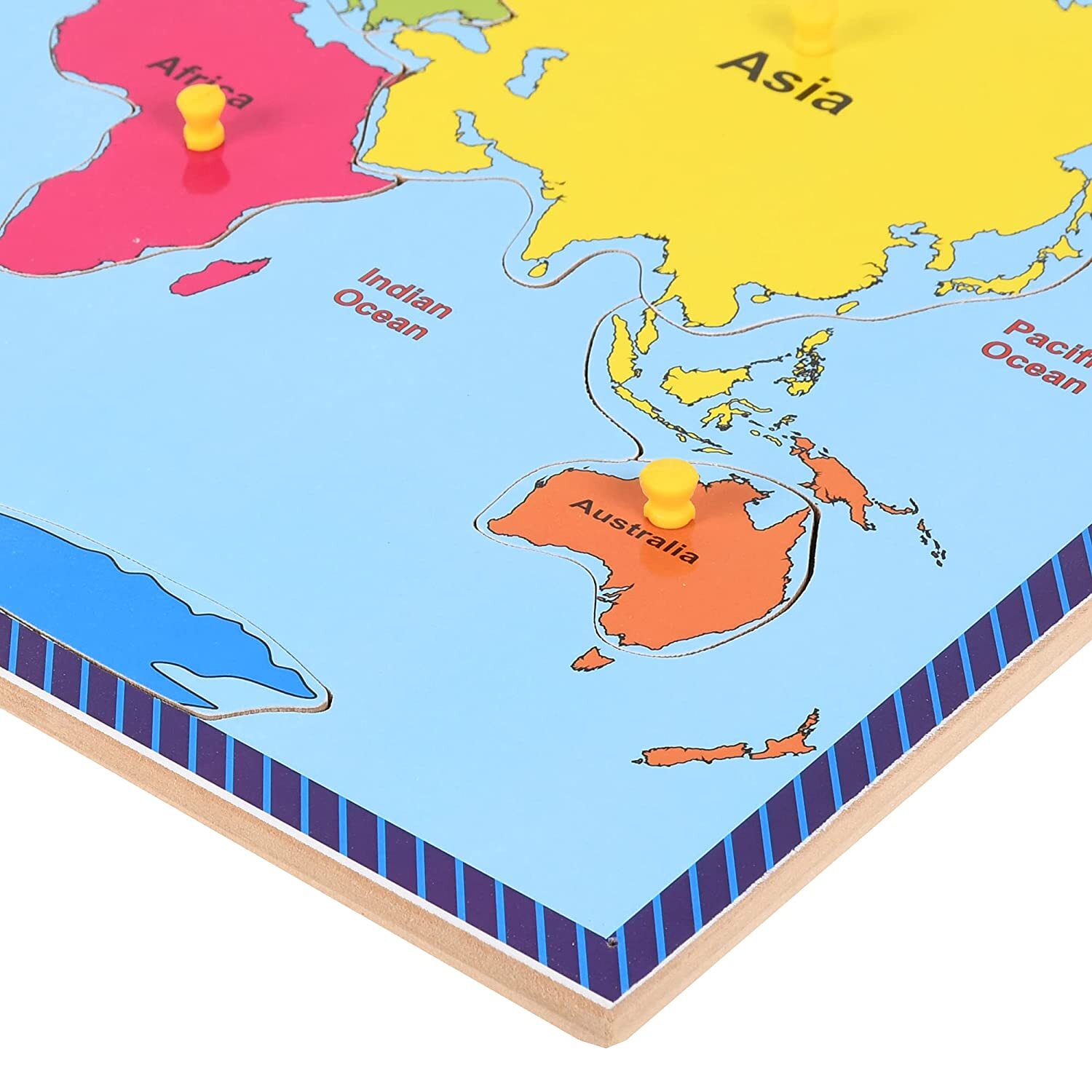 Wooden Continents And Oceans Puzzle - Multi-color, 12 X 15 Inch | Enhances Memory, Problem-solving Skills, Geographical Knowledge For Age 3+
