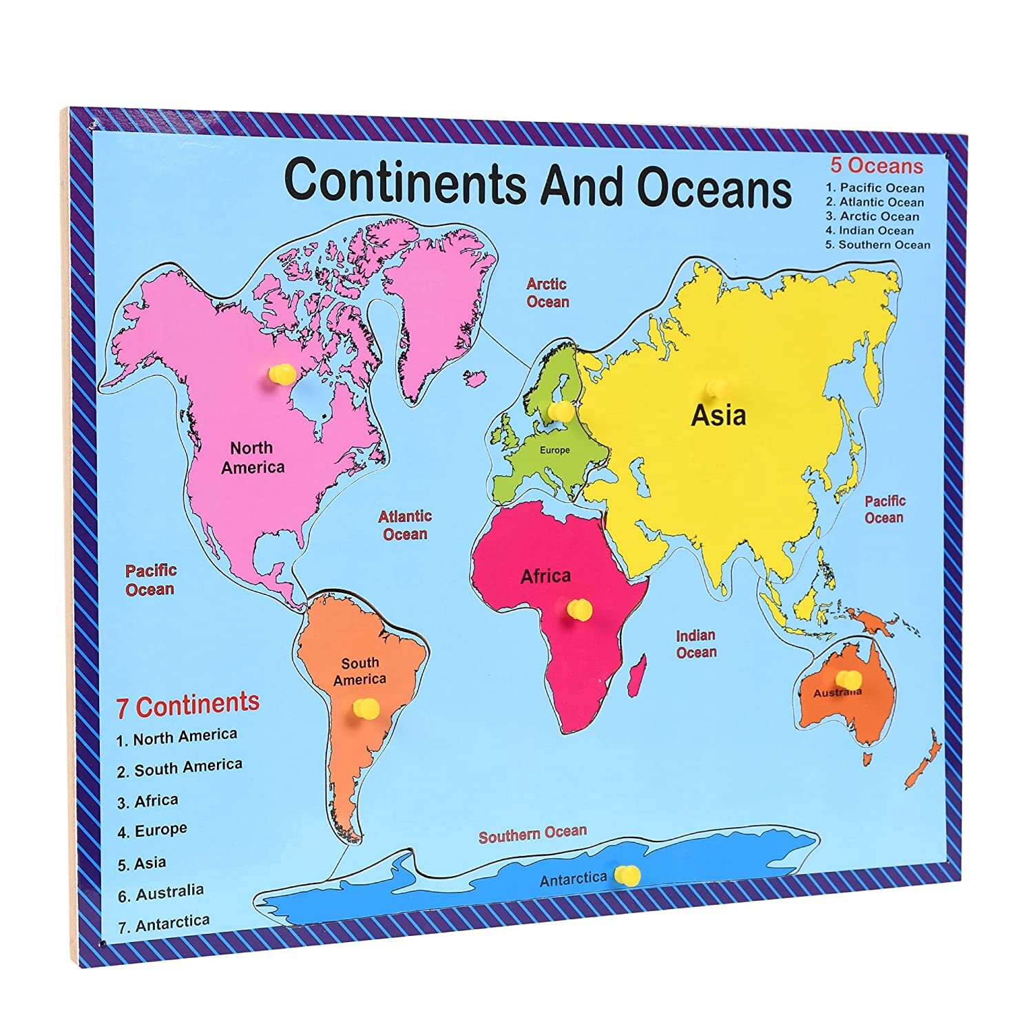 Wooden Continents And Oceans Puzzle - Multi-color, 12 X 15 Inch | Enhances Memory, Problem-solving Skills, Geographical Knowledge For Age 3+